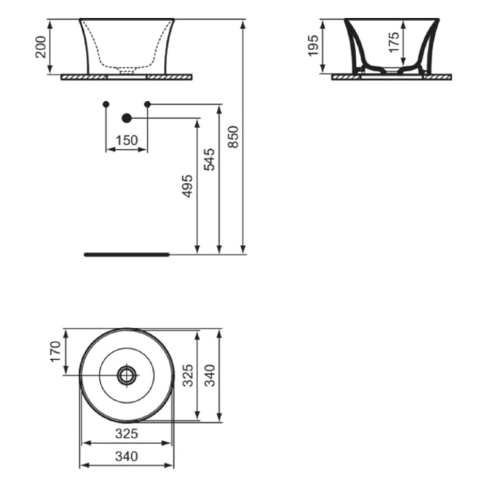 Ideal Standard La Dolce Vita Schale rund 34 cm, ohne Hahnloch, ohne Überlauf