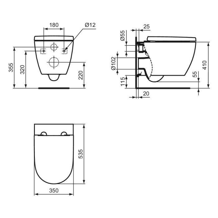 Ideal Standard Lastani Wand-WC Komplettset mit Geberit DuoFix Element