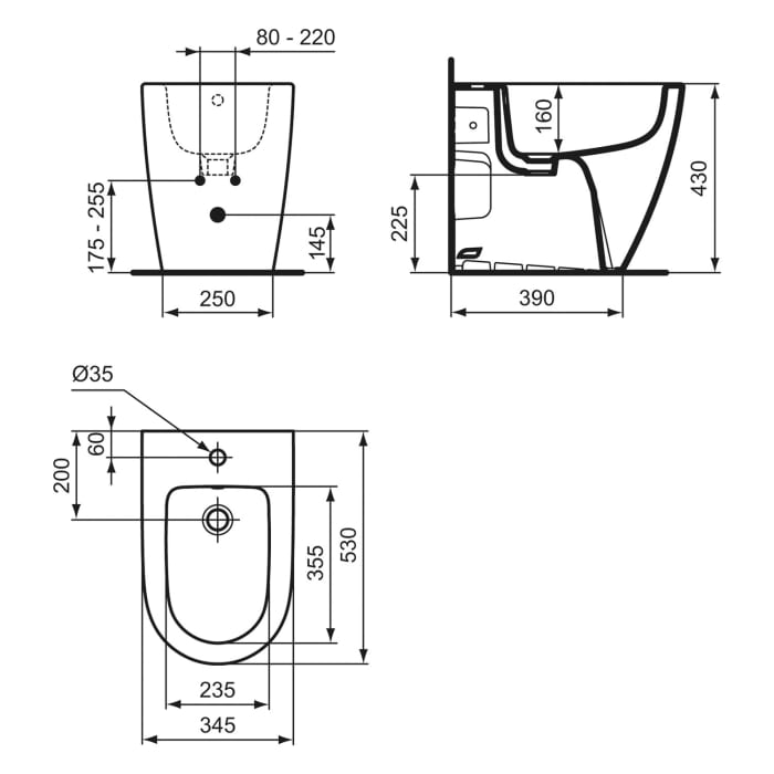 Ideal Standard i.life O Standbidet, 1 Hahnloch, mit Überlauf