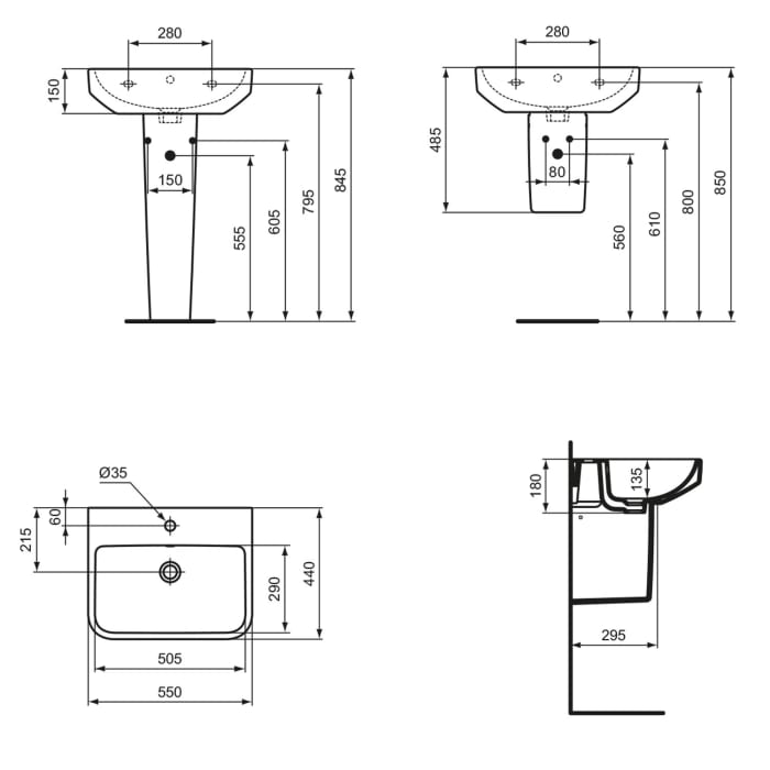 Ideal Standard i.life B Waschtisch 55 cm, 1 Hahnloch, mit Überlauf