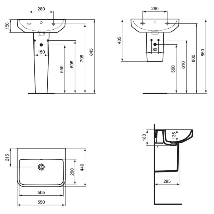 Ideal Standard i.life B Waschtisch 55 cm, ohne Hahnloch, mit Überlauf