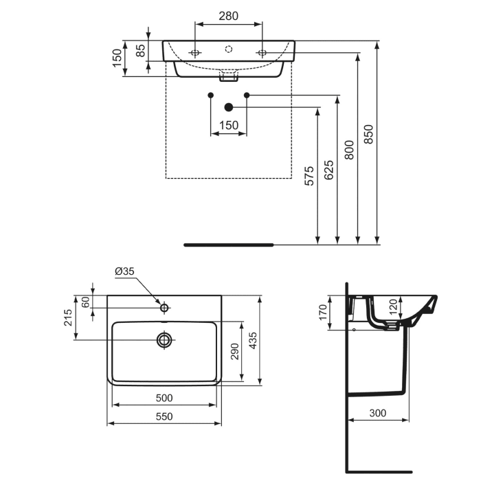 Ideal Standard i.life B Waschtisch 55 cm, 1 Hahnloch, mit Überlauf und Ideal Plus