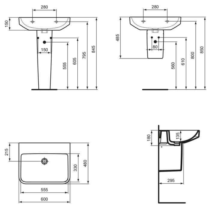 Ideal Standard i.life B Waschtisch 60 cm, ohne Hahnloch, ohne Überlauf