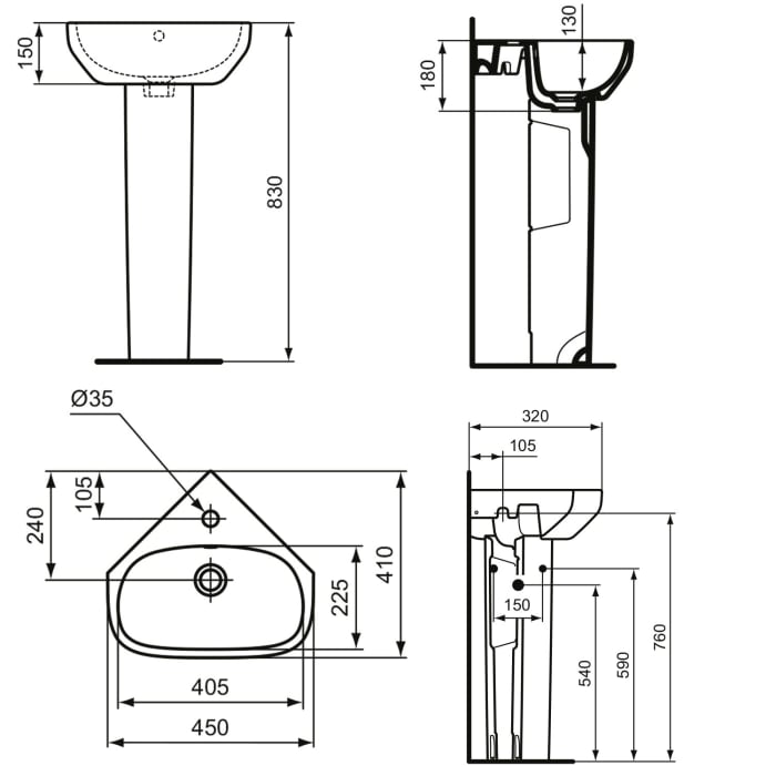 Ideal Standard i.life A Eckwaschtisch, 1 Hahnloch, mit Überlauf