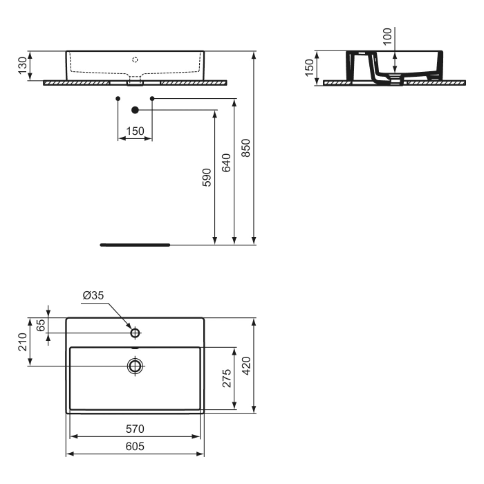 Ideal Standard i.life B Aufsatzwaschtisch 60,5 cm, 1 Hahnloch, mit Überlauf