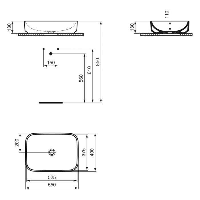 Ideal Standard i.life B Schale 55 cm, ohne Hahnloch, ohne Überlauf