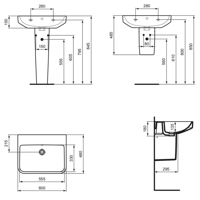 Ideal Standard i.life B Waschtisch 60 cm, ohne Hahnloch, mit Überlauf