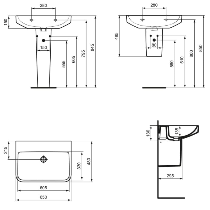 Ideal Standard i.life B Waschtisch 65 cm, ohne Hahnloch, ohne Überlauf