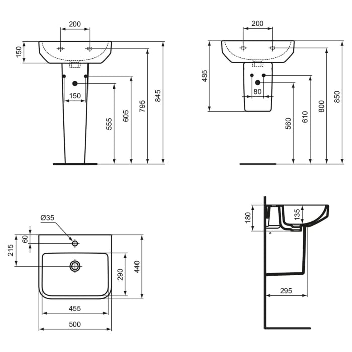Ideal Standard i.life B Waschtisch 50 cm, 1 Hahnloch, ohne Überlauf