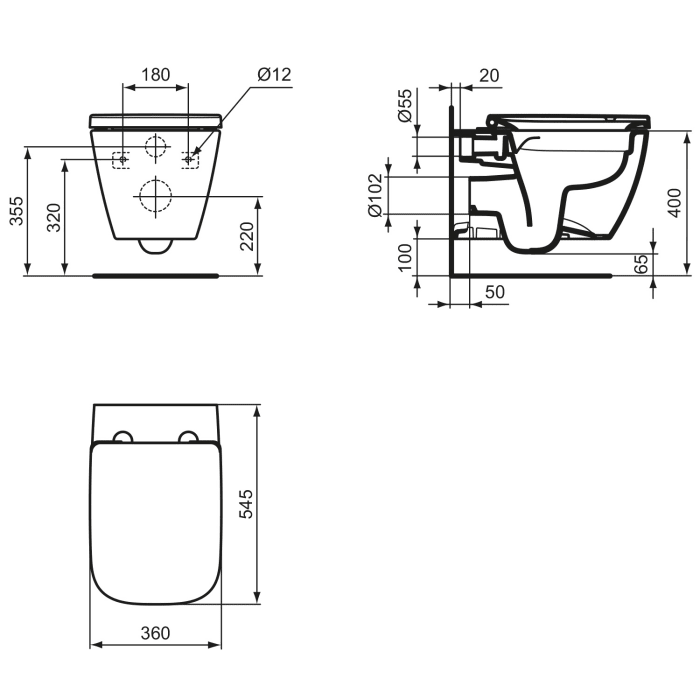 Ideal Standard i.life B Wandtiefspül-WC Paket ohne Spülrand