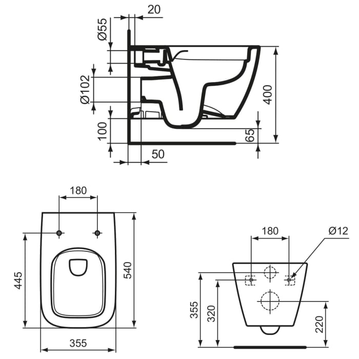 Ideal Standard i.life B Wandtiefspül-WC ohne Spülrand mit WC-Sitz Wrapover