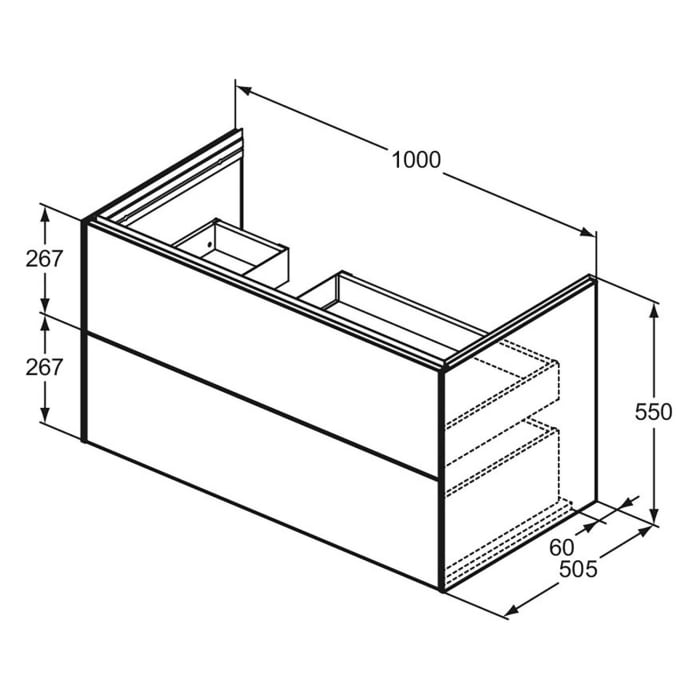Ideal Standard Conca Waschtischunterschrank 100 cm mit 2 Auszügen für Möbelwaschtisch
