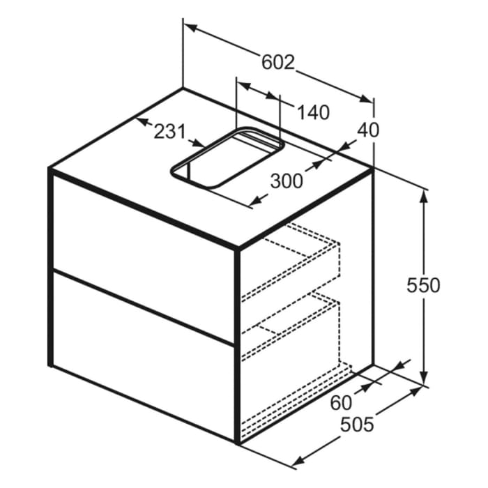 Ideal Standard Conca Waschtischunterschrank 60,2 cm, mit Ausschnitt, 2 Auszüge