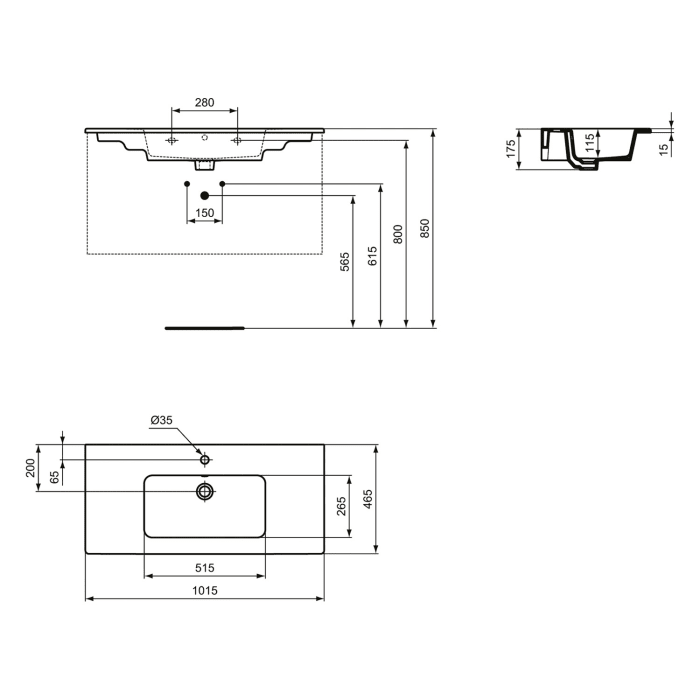 Ideal Standard Eurovit Möbelwaschtisch 1 Hahnloch mit Überlauf 101,5 x 46,5 cm