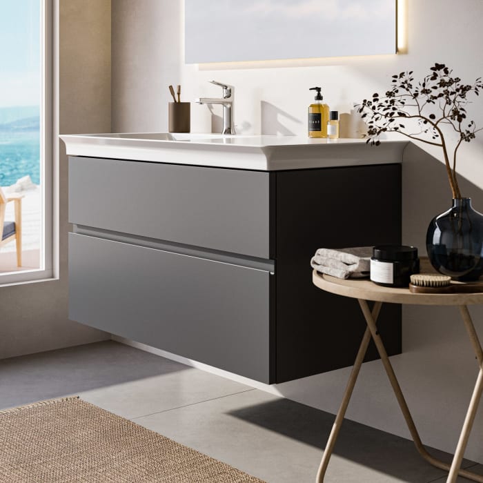 Ideal Standard Finesse Waschtischunterschrank 100 cm mit 2 Auszügen, asymmetrisch links, für Möbelwaschtisch