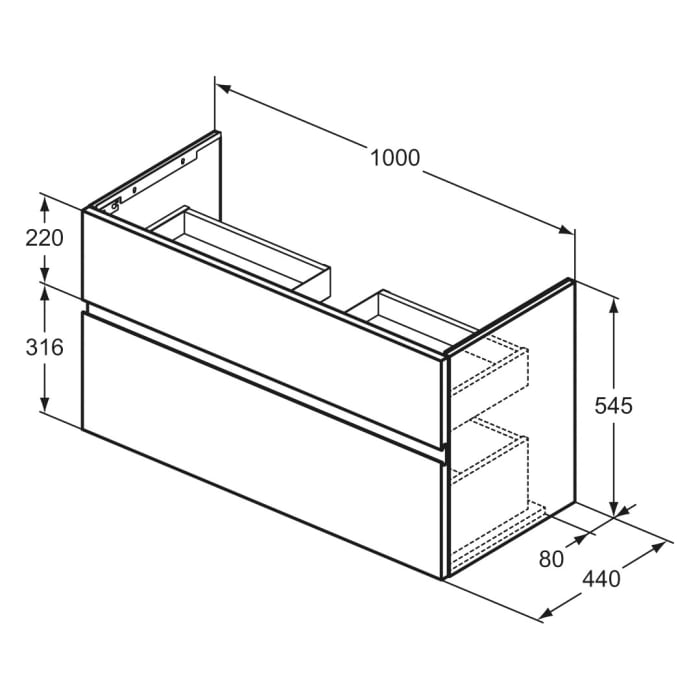 Ideal Standard Finesse Waschtischunterschrank 100 cm mit 2 Auszügen für Möbelwaschtisch