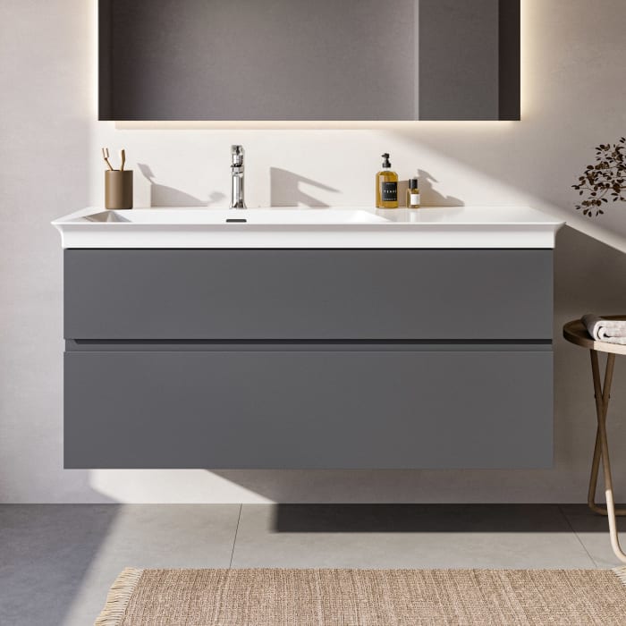 Ideal Standard Finesse Waschtischunterschrank 120 cm mit 2 Auszügen, asymmetrisch links, für Möbelwaschtisch