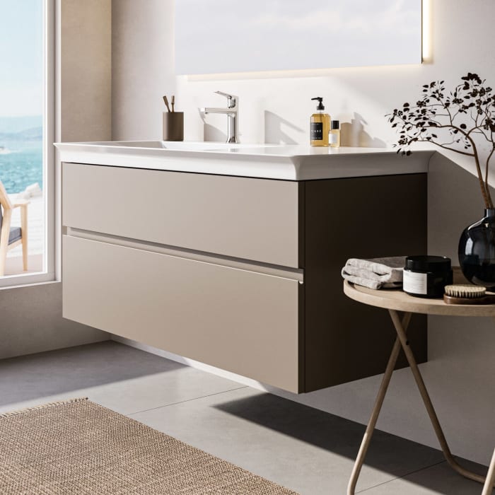 Ideal Standard Finesse Waschtischunterschrank 120 cm mit 2 Auszügen, asymmetrisch links, für Möbelwaschtisch