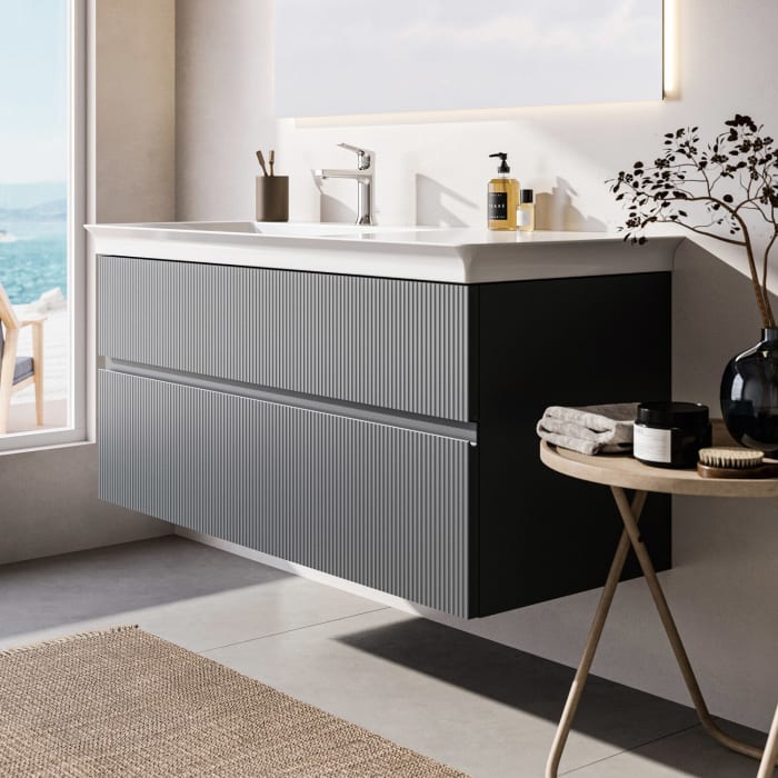 Ideal Standard Finesse Waschtischunterschrank 120 cm mit 2 Auszügen, asymmetrisch links, für Möbelwaschtisch