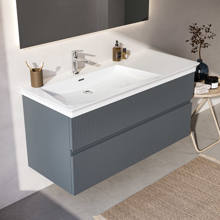 Ideal Standard Finesse Waschtischunterschrank 120 cm mit 2 Auszügen, asymmetrisch links, für Möbelwaschtisch