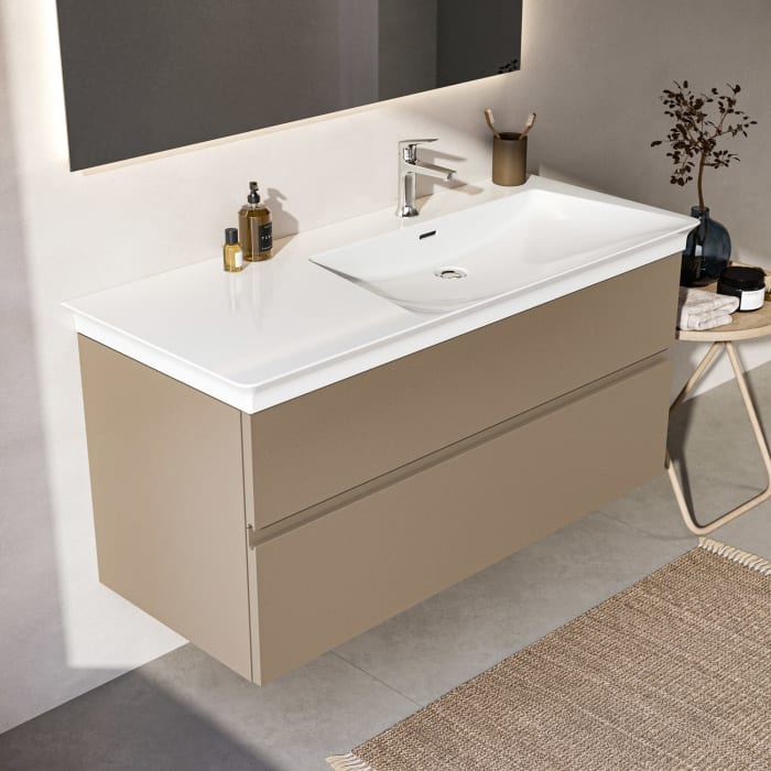 Ideal Standard Finesse Waschtischunterschrank 120 cm mit 2 Auszügen, asymmetrisch rechts, für Möbelwaschtisch