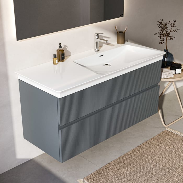 Ideal Standard Finesse Waschtischunterschrank 120 cm mit 2 Auszügen, asymmetrisch rechts, für Möbelwaschtisch