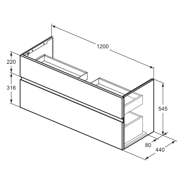 Ideal Standard Finesse Waschtischunterschrank 120 cm mit 2 Auszügen für Möbelwaschtisch