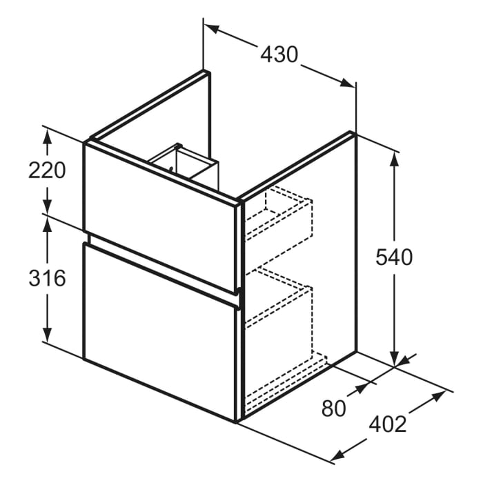 Ideal Standard Finesse Waschtischunterschrank 43 cm mit 2 Auszügen für Waschtisch Connect Air Cube