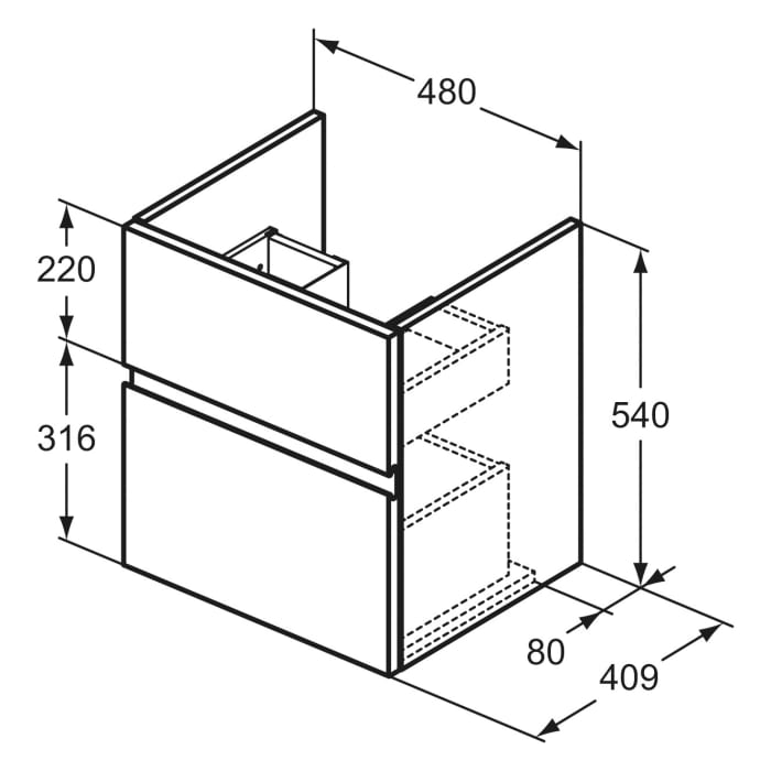 Ideal Standard Finesse Waschtischunterschrank 48 cm mit 2 Auszügen für Waschtisch Connect Air Cube