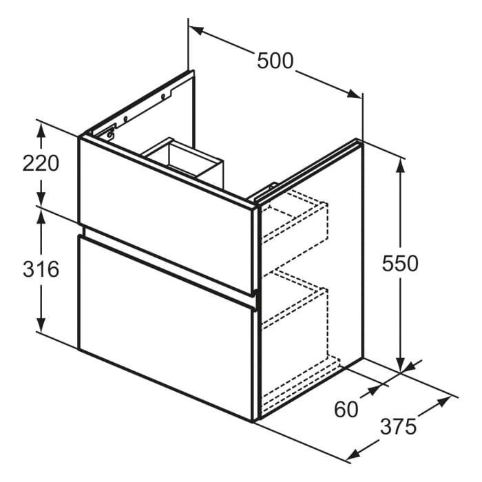 Ideal Standard Finesse Waschtischunterschrank 50 cm mit 2 Auszügen für Möbelwaschtisch