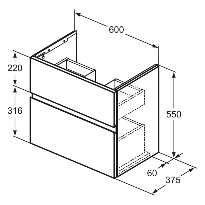 Ideal Standard Finesse Waschtischunterschrank 60 cm mit 2 Auszügen für Möbelwaschtisch