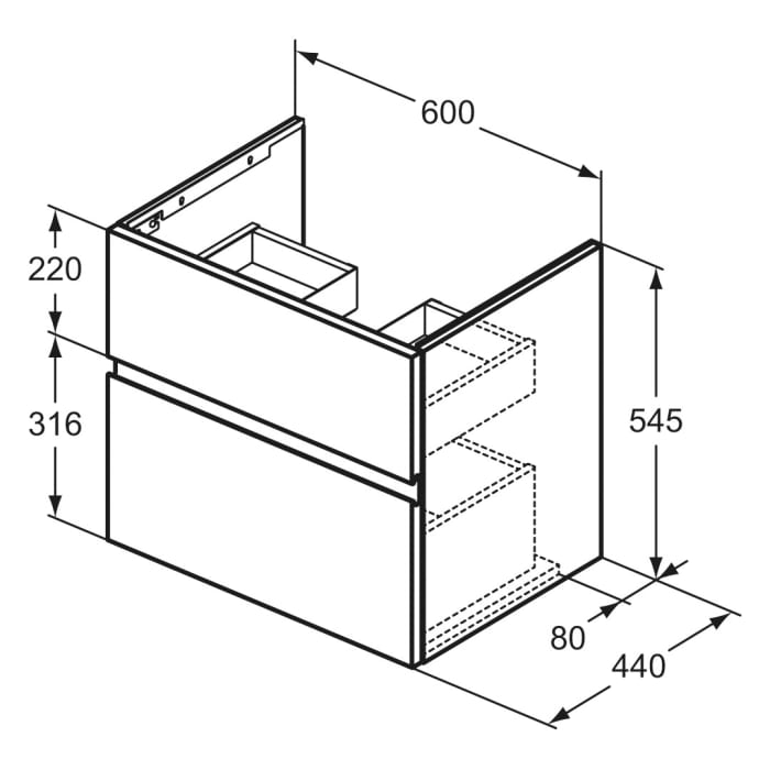 Ideal Standard Finesse Waschtischunterschrank 60 cm mit 2 Auszügen für Möbelwaschtisch
