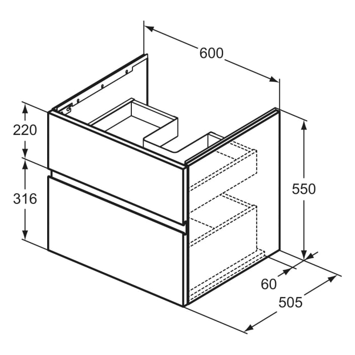 Ideal Standard Finesse Waschtischunterschrank 60 cm mit 2 Auszügen für Möbelwaschtisch