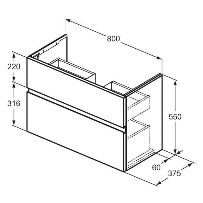 Ideal Standard Finesse Waschtischunterschrank 80 cm mit 2 Auszügen für Möbelwaschtisch