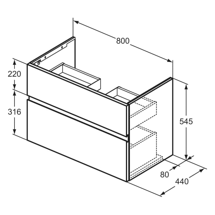 Ideal Standard Finesse Waschtischunterschrank 80 cm mit 2 Auszügen für Möbelwaschtisch