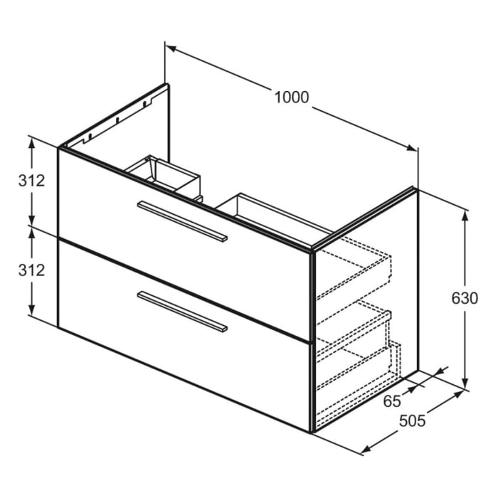 Ideal Standard i.life B Waschtischunterschrank 100 cm mit 2 Auszügen, asymmetrisch links