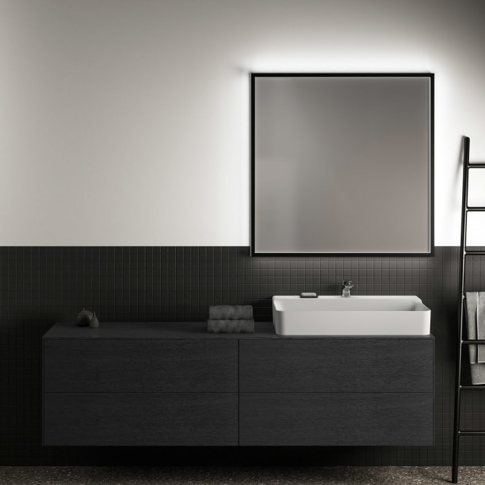 Ideal Standard Badspiegel Conca quadratisch 100 cm mit Beleuchtung und schwarzem Rahmen
