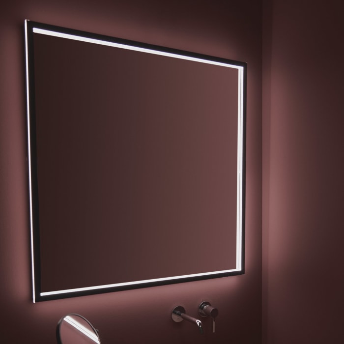 Ideal Standard Badspiegel Conca quadratisch 100 cm mit Beleuchtung und schwarzem Rahmen