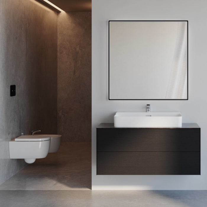 Ideal Standard Badspiegel Conca quadratisch 100 cm mit Beleuchtung und schwarzem Rahmen