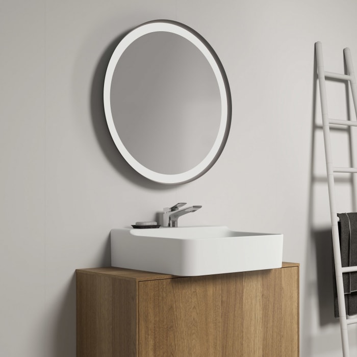 Ideal Standard Conca Badspiegel rund 65 cm mit Ambientelicht und schwarzem Metallrahmen