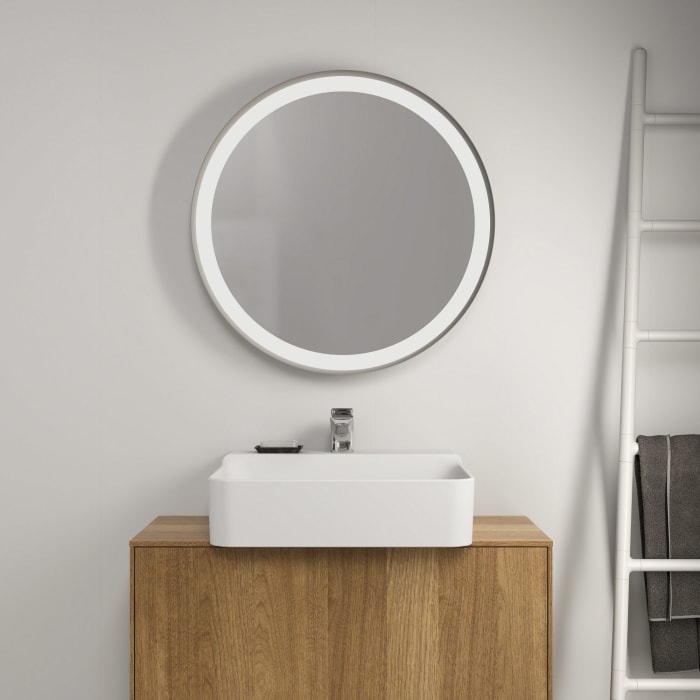 Ideal Standard Conca Badspiegel rund 65 cm mit Ambientelicht und schwarzem Metallrahmen