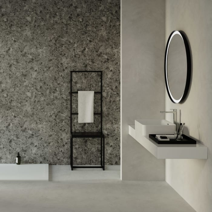 Ideal Standard Conca Badspiegel rund 65 cm mit Ambientelicht und schwarzem Metallrahmen