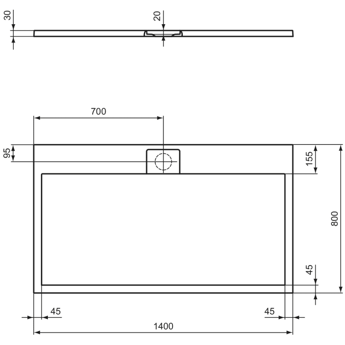 Ideal Standard Ultra Flat S i.life Rechteck-Brausewanne 140 x 80 cm, bodeneben