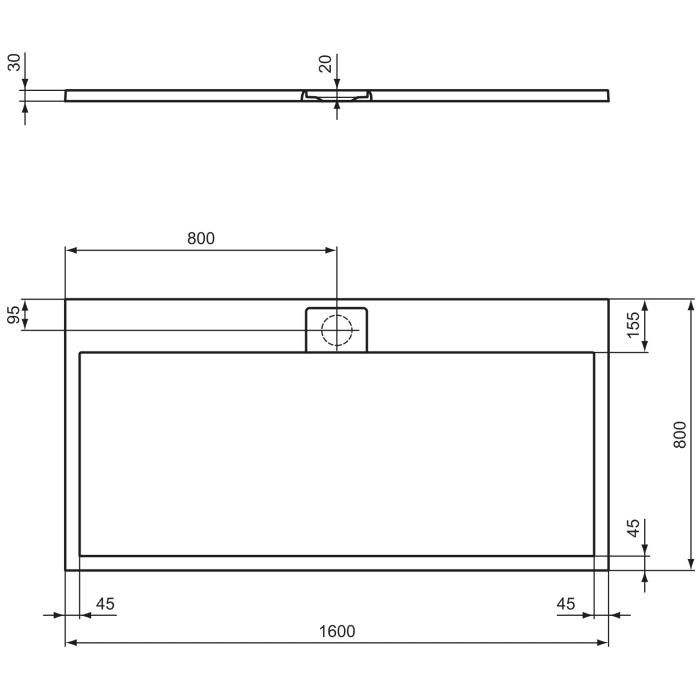 Ideal Standard Ultra Flat S i.life Rechteck-Brausewanne 160 x 80 cm, bodeneben