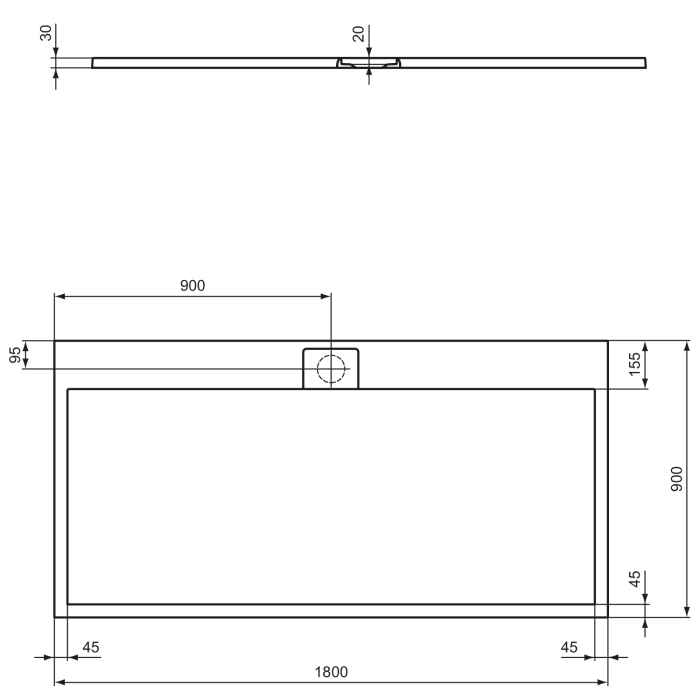 Ideal Standard Ultra Flat S i.life Rechteck-Brausewanne 180 x 90 cm, bodeneben