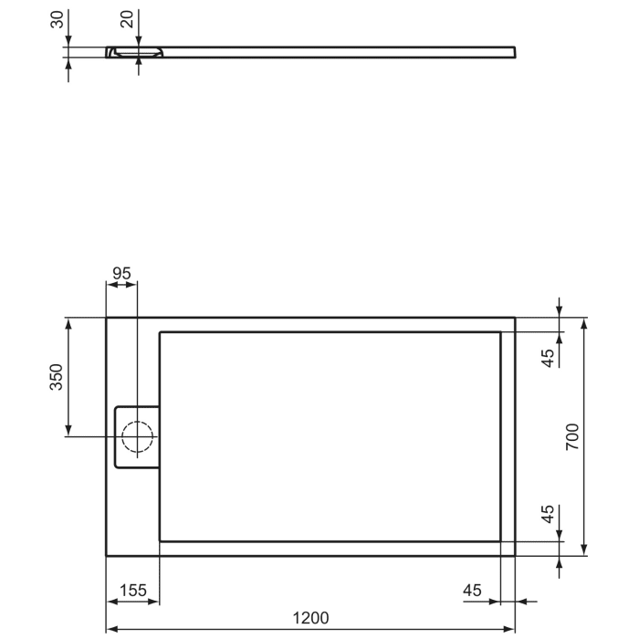 Ideal Standard Ultra Flat S i.life Rechteck-Brausewanne 120 x 70 cm, bodeneben