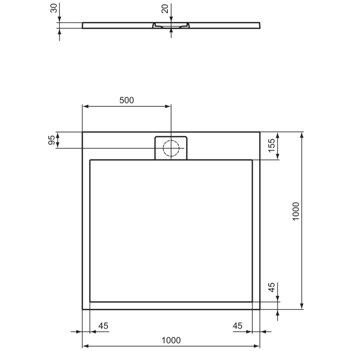 Ideal Standard Ultra Flat S i.life Brausewanne 100 x 100 cm, bodeneben