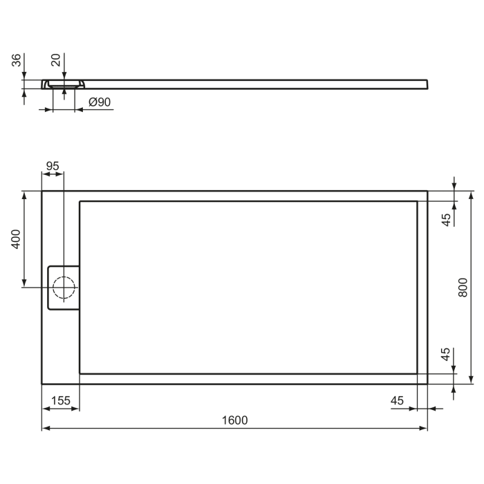 Ideal Standard Ultra Flat S i.life Rechteck-Brausewanne 160 x 80 x 3 cm