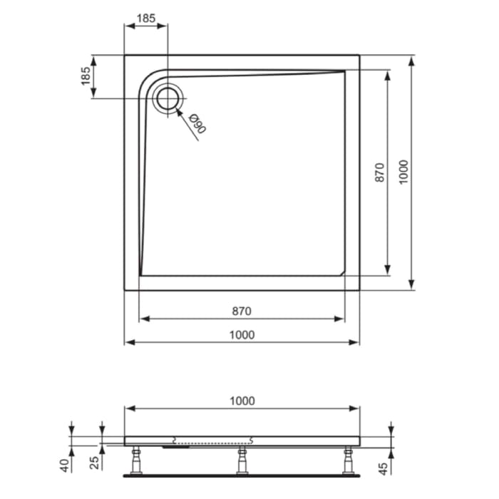 Ideal Standard Ultra Light Quadratische Brausewanne 100 x 100 cm