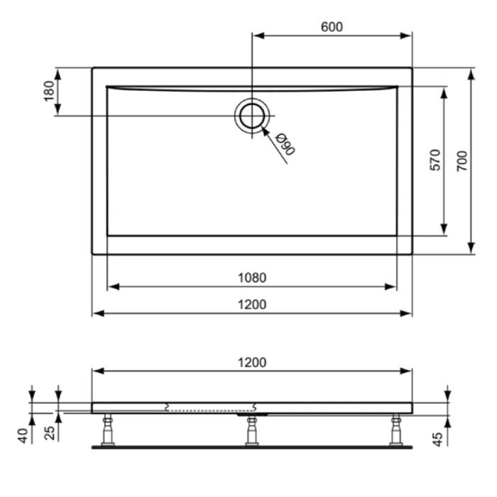 Ideal Standard Ultra Light Rechteck-Brausewanne 120 x 70 cm